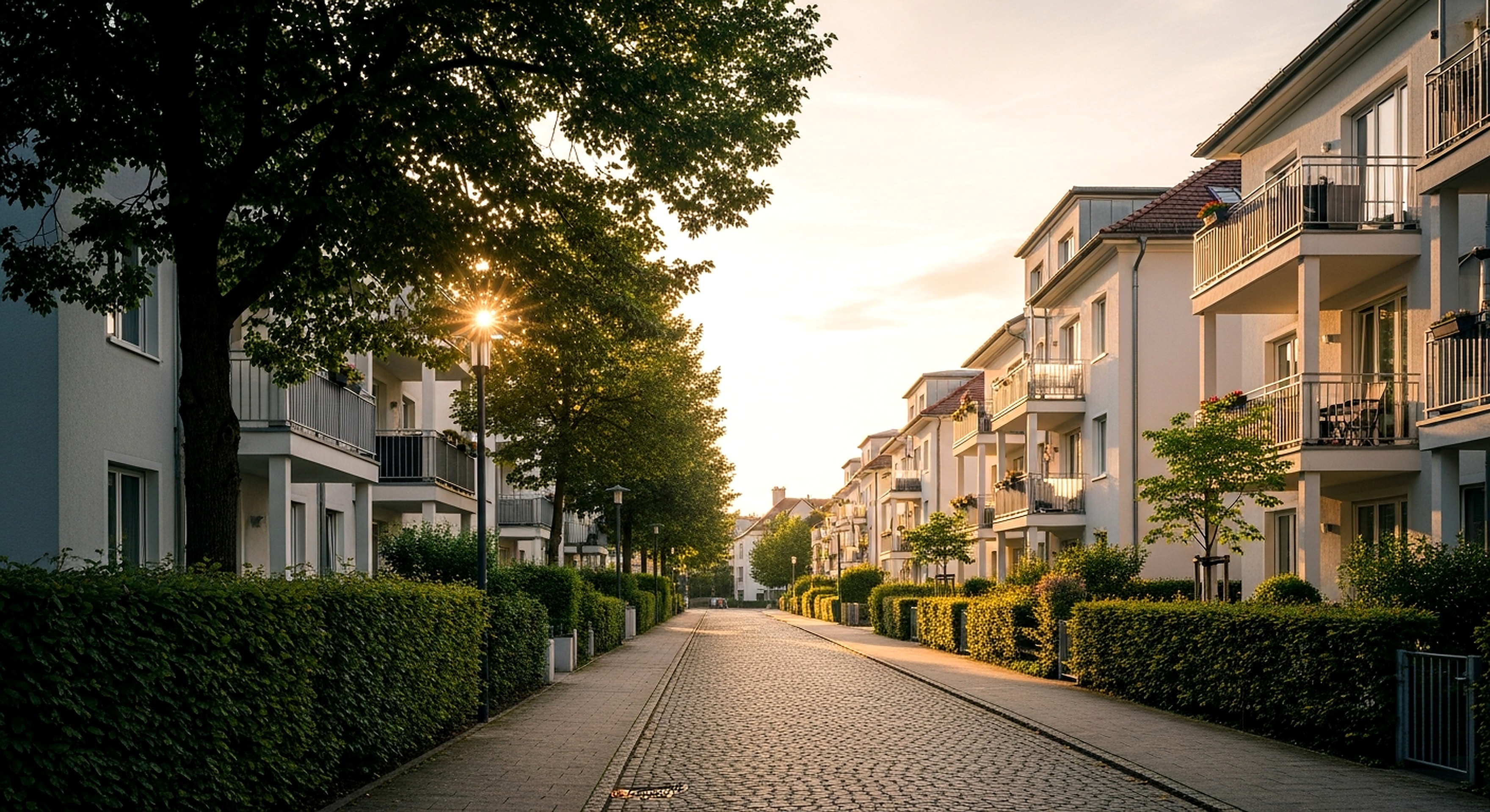 Deutsche Wohnstraße mit Mehrfamilienhäusern in Ingolstadt